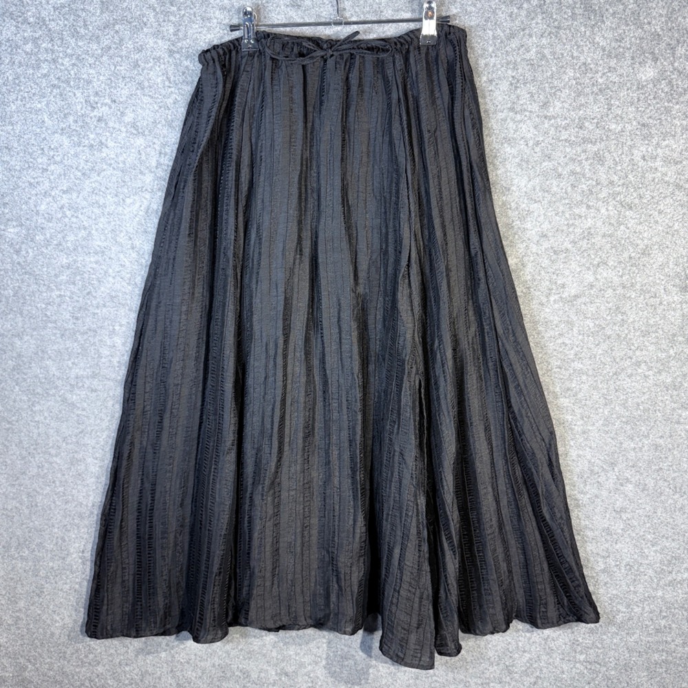 J.Crew Black Maxi Skirt with Textured Stripes Drawstring Waist Size S